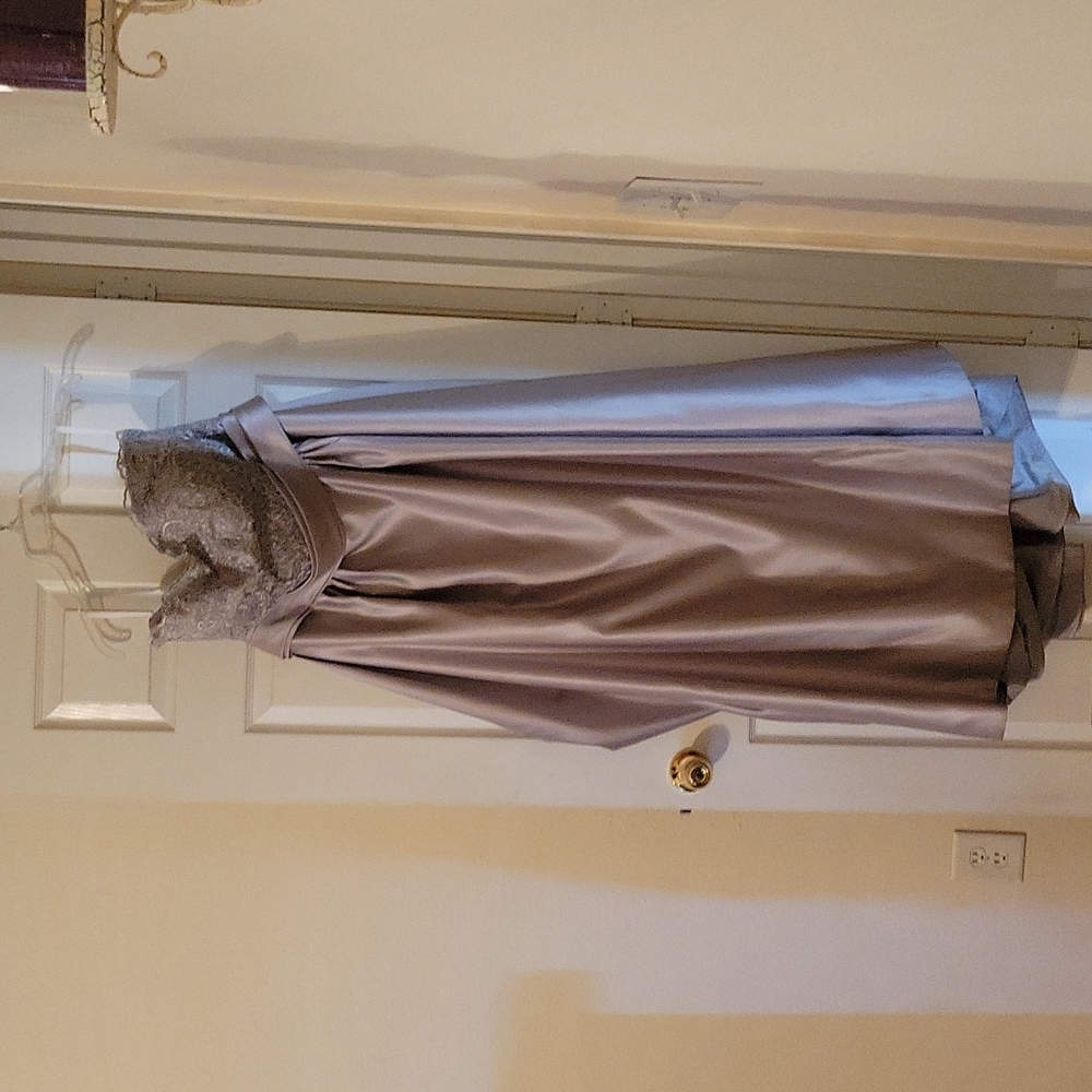 Grey/silver satin wedding dress